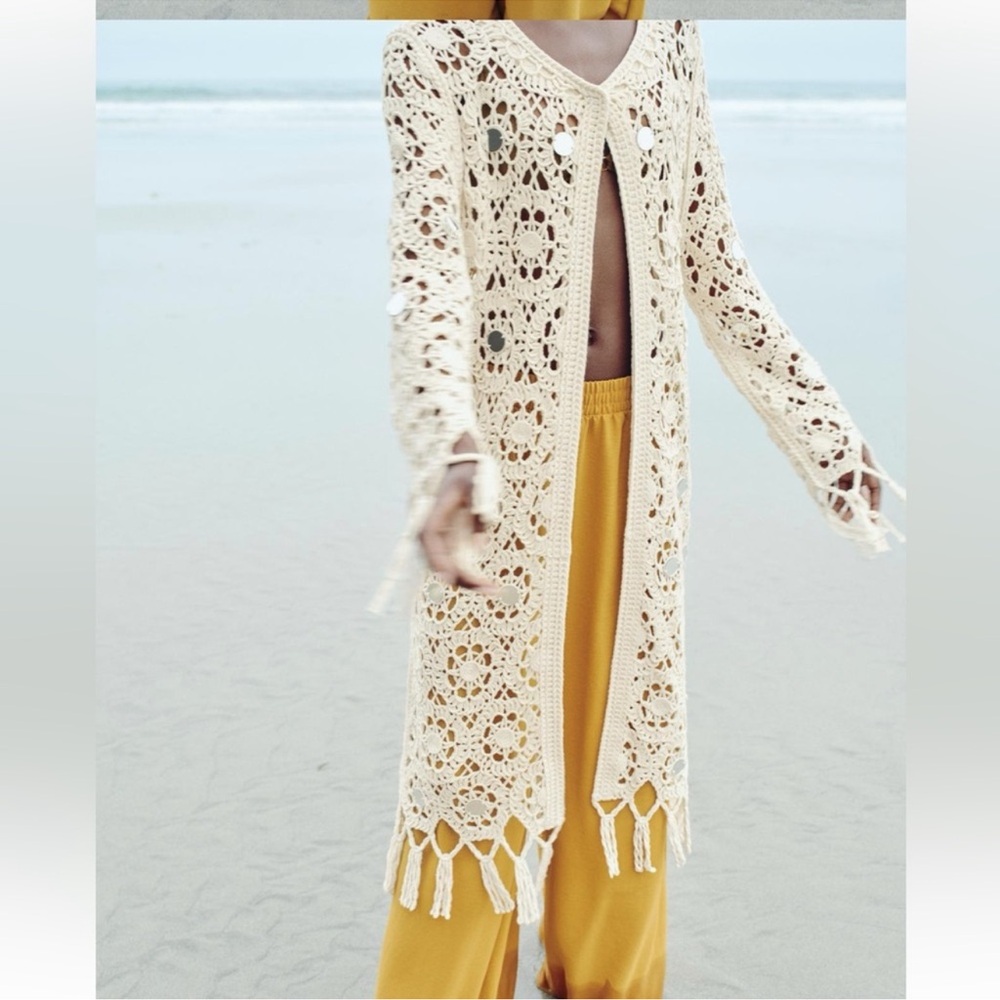 ZARA FRINGE CROCHET CARDIGAN - Picture 3 of 13